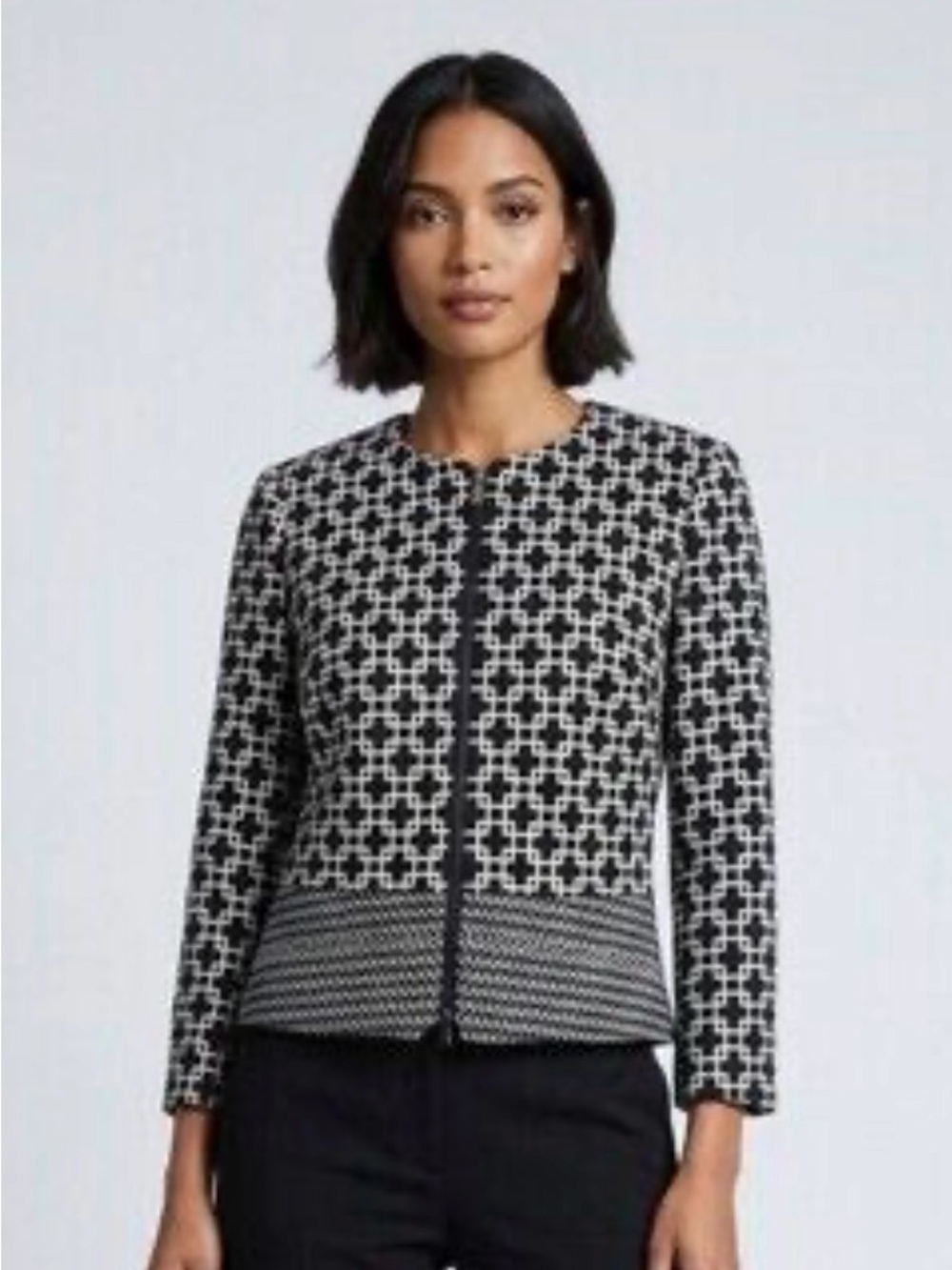 Saks Fifth Avenue Black Label Geometric Zip Up Jacket Size 4 Preppy Mixed Media